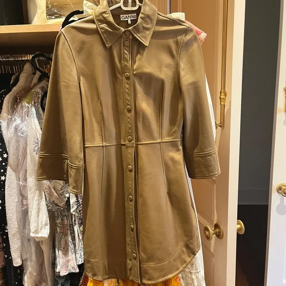 Ganni Tan Leather Mini Dress - Picture 6 of 6